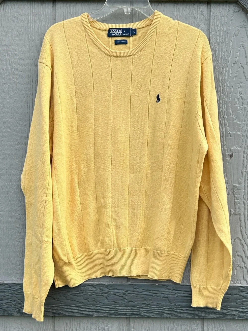 Polo by Ralph Lauren Yellow Ribbed Crewneck Sweater with Embroidered Pony Logo